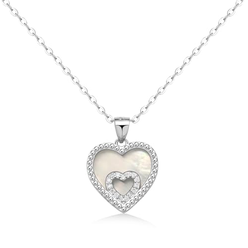 jandy shine herzkette silber 925, perlmutt herz anhänger kette damen geschenke