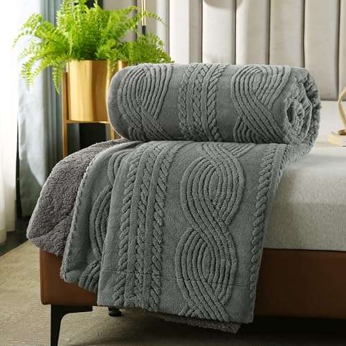 wongs bedding kuscheldecke sherpa grau 150x200cm flauschige sofadecke 3D fleece