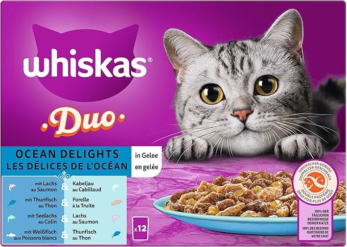 WHISKAS Duo Nassfutter Ocean Delights in Gelee, 12 x 85g Portionsbeutel