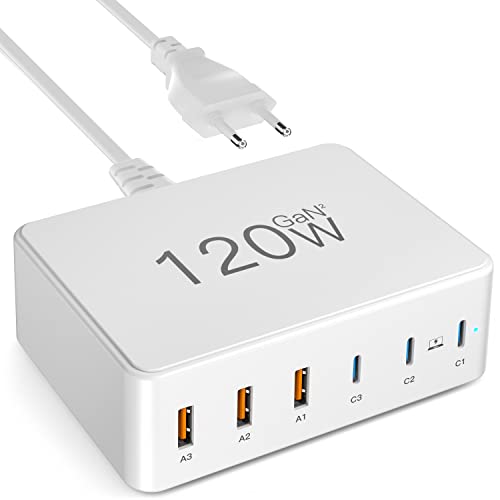 Produktbild: usb c ladegerät 120w gaN 6-port schnellladegerät für macbook pro iphone samsung