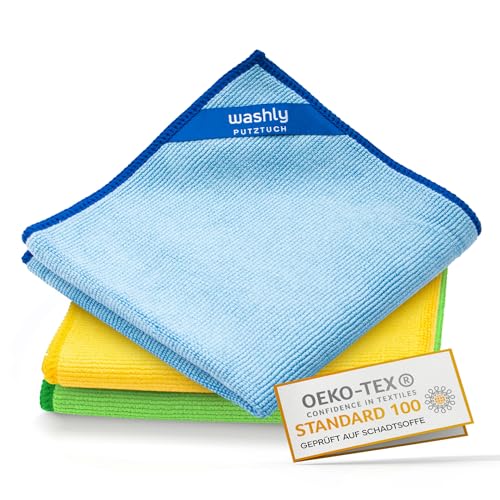 washly mikrofasertücher 30 x 30 cm, oeko-tex putztücher, fusselfrei, saugstark, 430 gsm, 3er mix