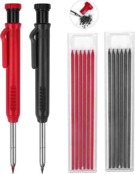 Tieflochmarker Zimmermannsbleistift 2er Set mit 12 Minen, 2 Farben