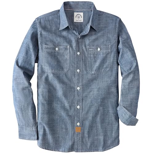 Dubinik herren langarm chambray hemd baumwolle mit tasche freizeit regular fit