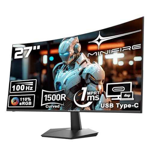 minifire curved monitor 27 zoll 100hz full hd 1920x1080 va panel 1500r schwarz