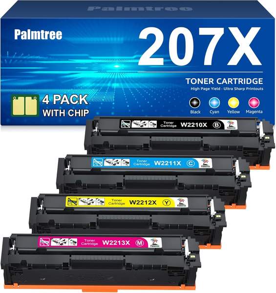 Palmtree 207X Chip Toner Schwarz, kompatibel für HP Color Laserjet Pro MFP M283fdw, M255dw - 4er Pack