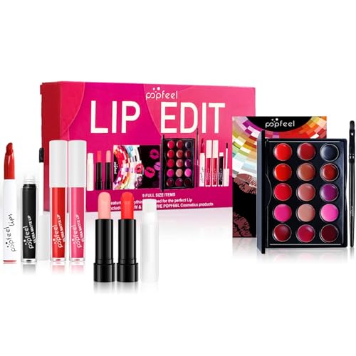 l Lippen Make Up Set 8-teilig mit Lippenstift, Lipgloss, Lip Crayon, Balm, Pinsel