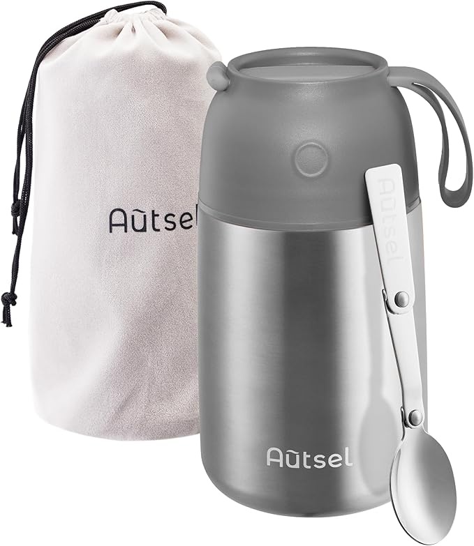 autsel thermobehälter 700 ml edelstahl, warmhaltebehälter mit löffel und isolierbeutel