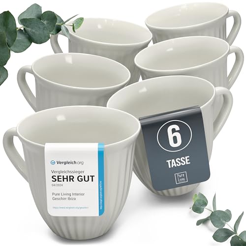 steingut kaffeetassen set für 6 personen beige, skandinavisch, hygge, pure living