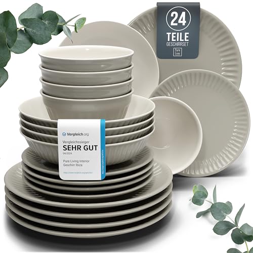 steingut geschirrset 6 personen 24-teilig hellbraun tafeldienst hygge pure living