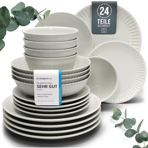 steingut geschirrset 24-teilig 6 personen hygge beige tafeldienst pure living