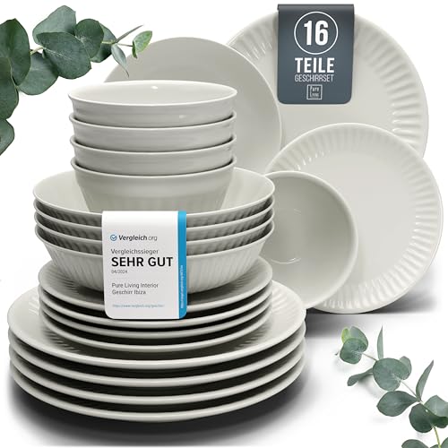 16-teiliges geschirr set hygge serie für 4 personen, steingut, spülmaschinengeeignet, beige