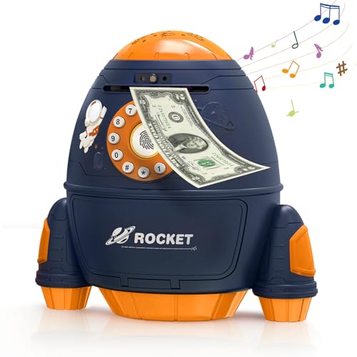 Spardose kinder, elektronische spardose, raketen-sparschwein, Projektorlampe, navy blau