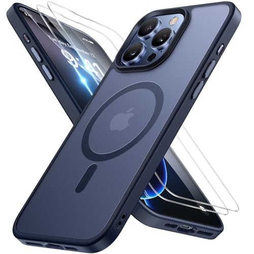 miracase magnetische hülle für iphone 16 pro mit magsafe, stoßfest, blau, 2 schutzglas