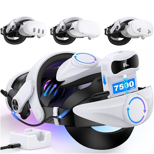 VR Headstrap für Meta Quest 2/3/3S mit 7500mAh Akku & Ladestation, MQ3001