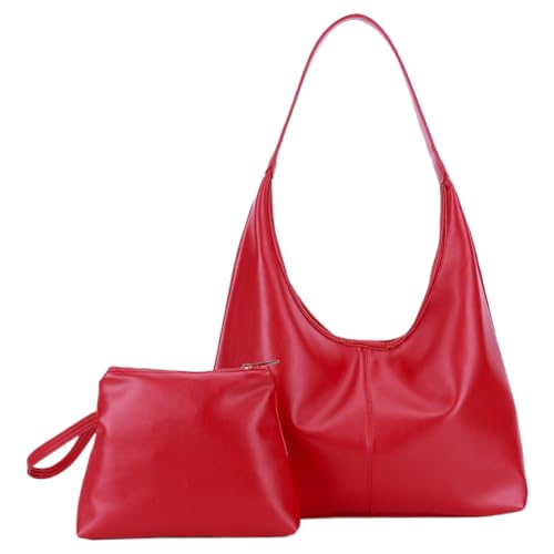 TIAASTAP einfarbig handtasche groß damen tote bag hobo umhängetasche mit geldbörse