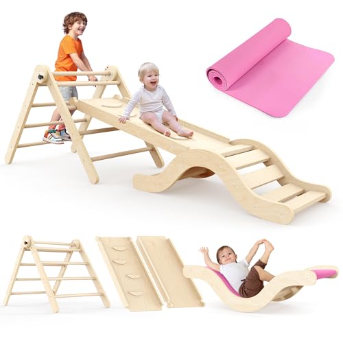 montessori indoor spielset 7-in-1 klettergerüst mit rutsche und matte für kinder 1-3 jahre