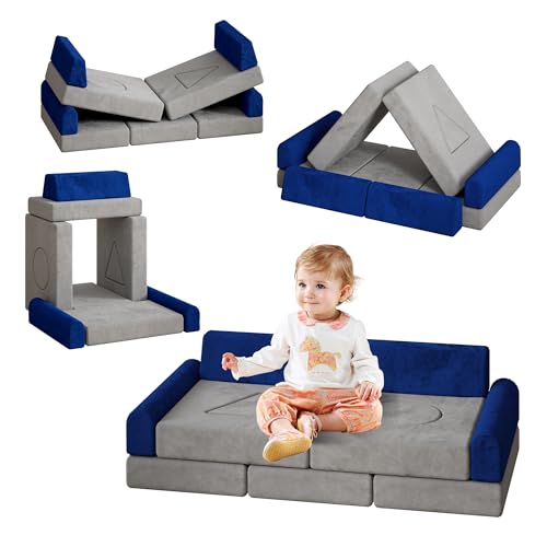 hoopyosms spielsofa kinderzimmer, modulares schaumstoff-sofa, weiche bausteine grau blau