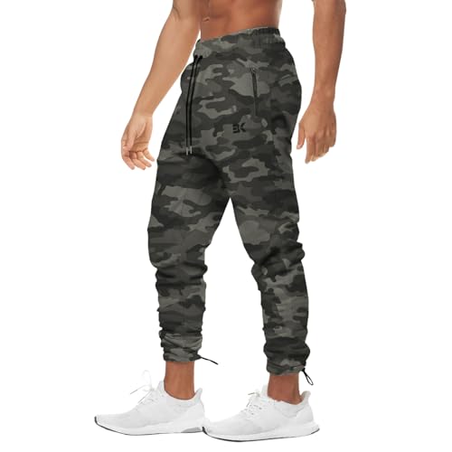 brokig sporthose herren lang fitness joggingshose baumwolle camouflage grün M