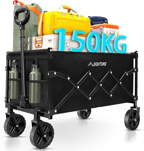 bollerwagen faltbar mit d-griff, gartenwagen für strand und camping, klappbar schwarz, xl