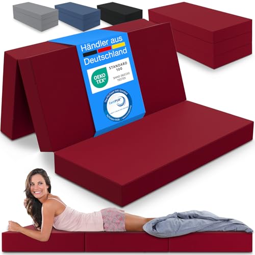 Klappmatratze ELONEO 3-teilig, 15 cm dick, waschbar, Gästematratze, rot, 160 x 195 cm