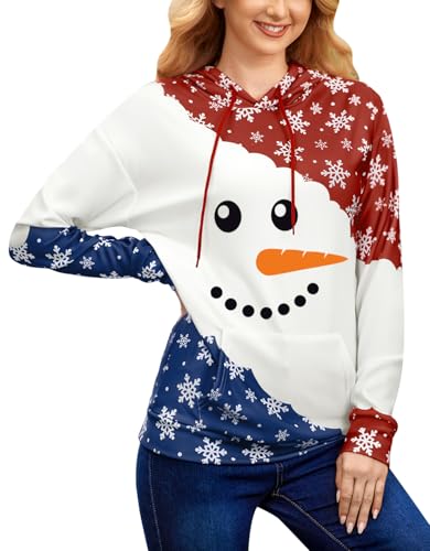 ugly christmas hoodie für damen mit schneemann druck, kapuzenpullover mit tasche