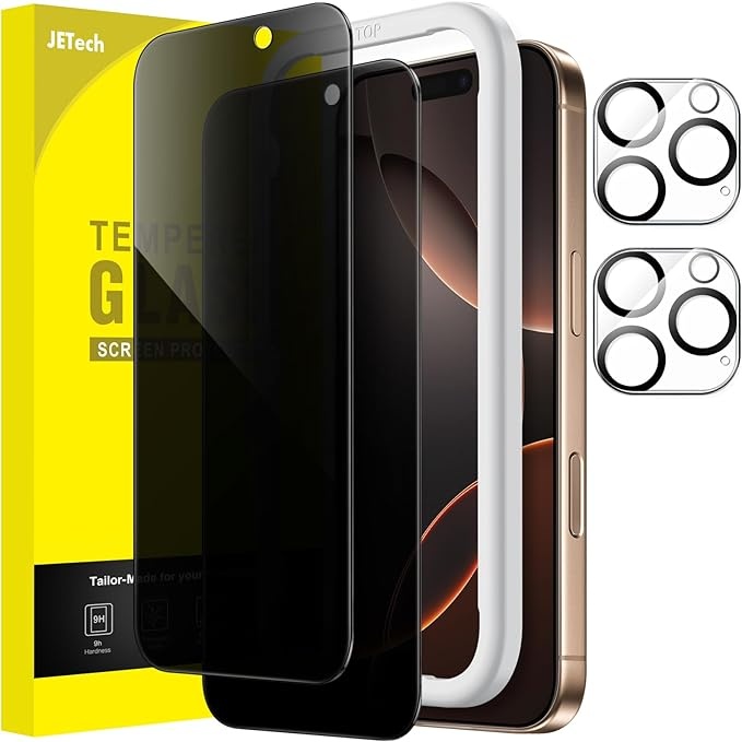 JETech Sichtschutzfolie iPhone 16 Pro Max, Anti-Spy, 2 Stück, gehärtetes Glas