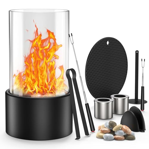 MoKo Tischkamin Bioethanol für indoor und outdoor, Tischfeuer mit Dekosteinen, schwarz
