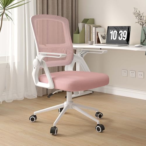 naspaluro bürostuhl ergonomisch mit armlehnen, drehstuhl mit netzbespannung, rosa