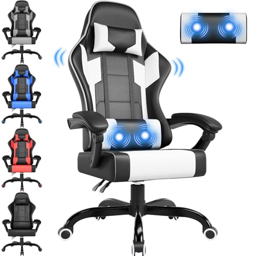 airfish ergonomischer gaming stuhl mit massage, kopfstütze und lendenkissen, bis 150kg