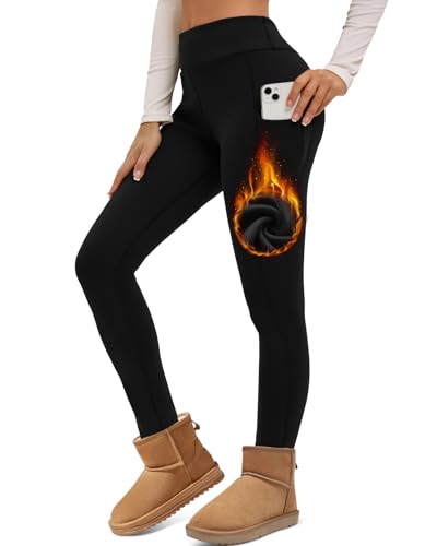 havideto thermo leggings damen fleece gefüttert high waist blickdicht schwarz S