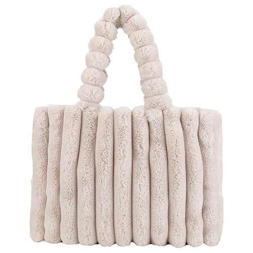 ibalulu tote bag damen plüsch umhängetasche shopping tasche beige für schule arbeit reise