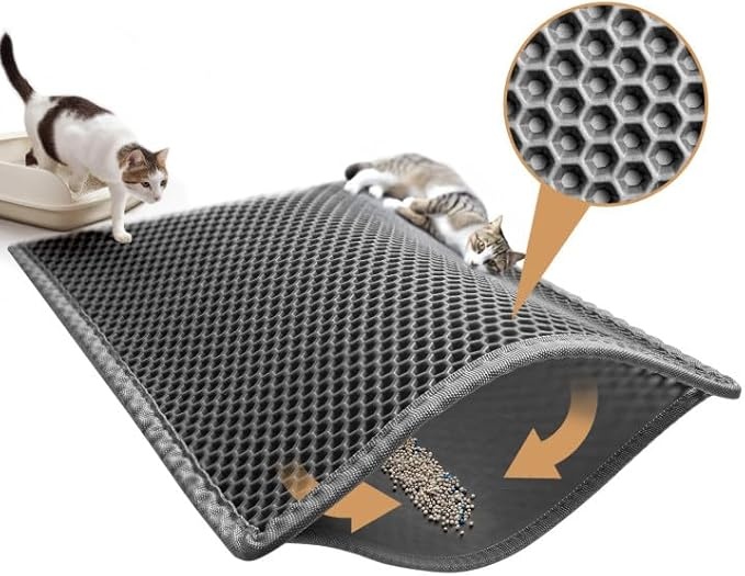 Katzenklo Matte XXL 89x61cm, Wasserdichte EVA Unterlage im Wabendesign, Grau