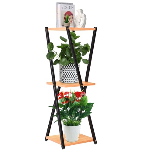 reawow blumenständer metall holz 3-etagen pflanzenregal eckig 100 cm balkon wohnzimmer