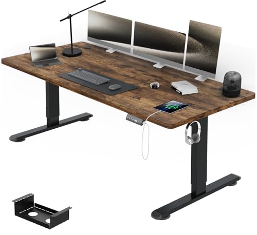 airfish höhenverstellbarer schreibtisch, elektrisch, 180 x 80 cm, vintage braun, mit usb