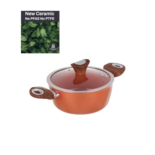 Produktbild: 20 cm keramik stielkasserolle lachsfarben mit deckel, rose neu