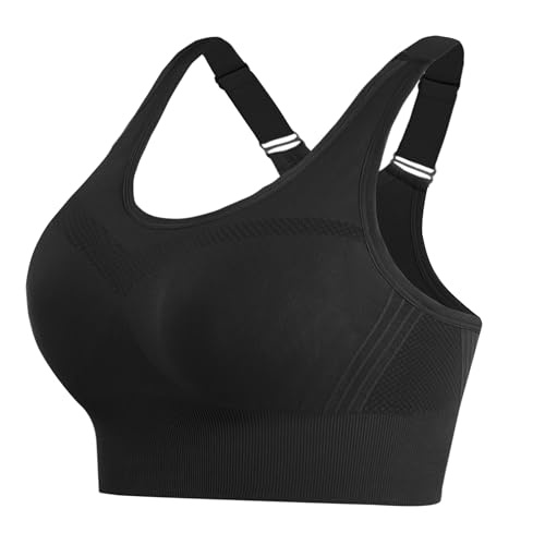 Litherday Damen Sport BH Push Up Ohne Bügel Abnehmbar Gepolstert Schwarz, XL
