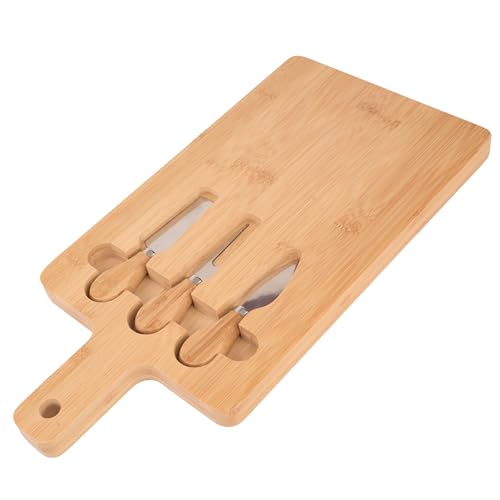 käsebrett set tarunmo mit käsemesser aus bambus, servierbrett holz 40x20cm