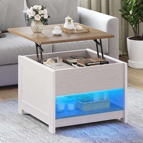 YITAHOME Höhenverstellbarer Couchtisch, quadratisch 60x60x45cm, Metallrahmen