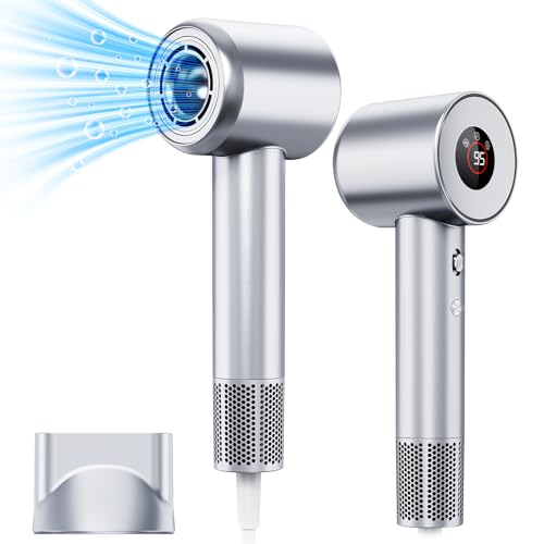 ionen fön, YAIAWISU haartrockner 140.000 u/min, bürstenloser motor, LED-display, für zuhause und reisen, silber