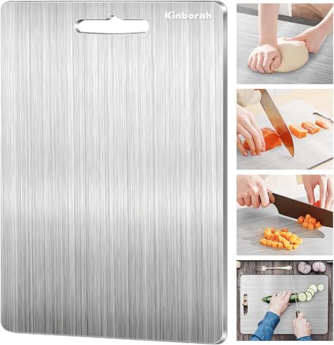 titan chopping board aus edelstahl, doppelseitiges schneidebrett für fleisch, obst, gemüse