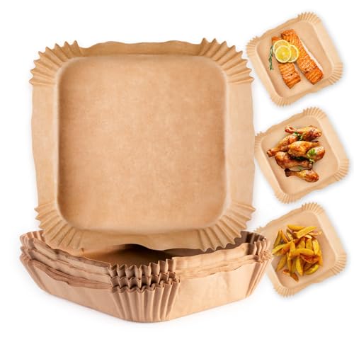 backpapierschale für heißluftfritteuse 50 stück von gourmetmaxx, 16 x 16 x 4,5 cm