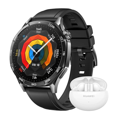 huawei watch gt 5 46mm schwarz, gps, akkulaufzeit, ios und android