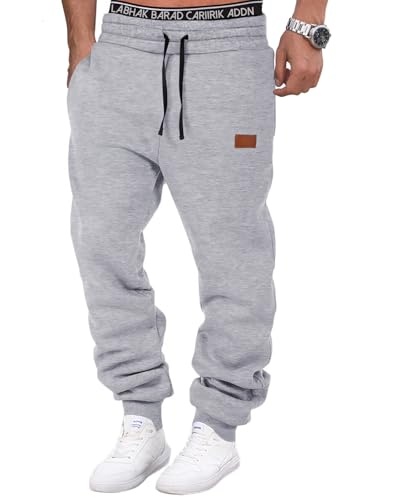 hmiya jogginghose herren baumwolle sporthose lang mit taschen hellgrau xl