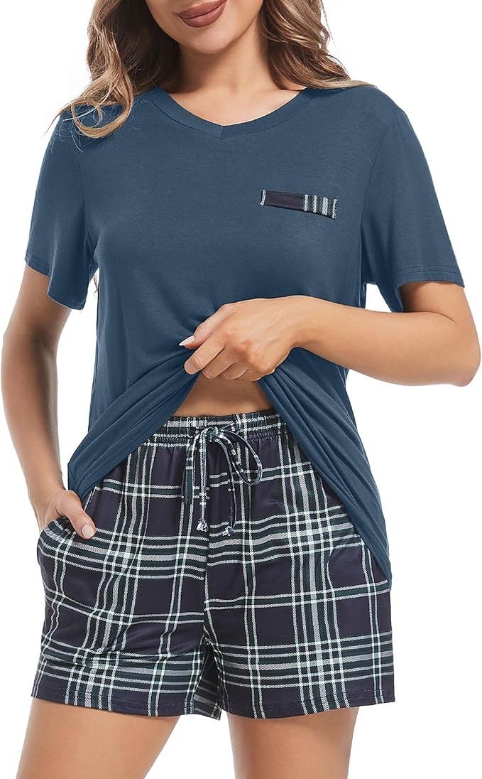 xuepelit schlafanzug damen kurz pyjama sommer baumwolle shorty grün s