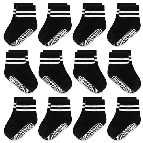 grpskcos rutschsocken kinder 12 paar antirutschsocken für 0-7 jahre schwarz 6-12 monate