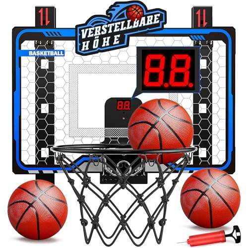 hot bee mini basketballkorb zimmertür höhenverstellbar mit led-punktzähler für kinder 5-8 jahre