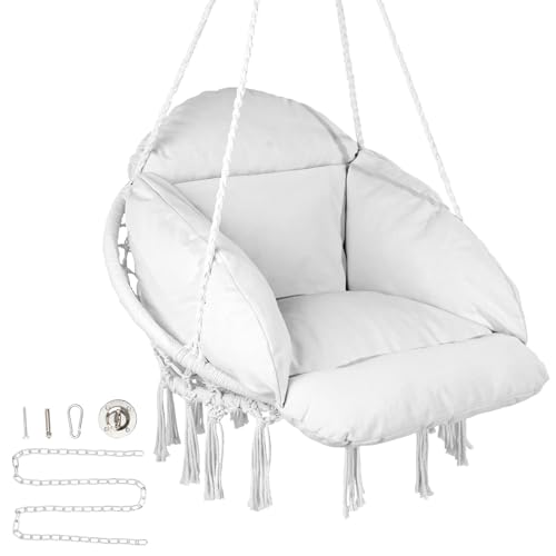 vevor hängesessel makramee mit kissen für schlafzimmer balkon garten 120 kg weiß