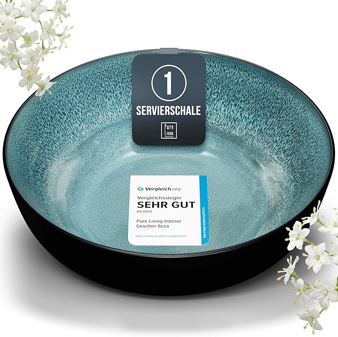 servierschüssel steingut ibiza in petrol, mediterrane salatschüssel groß, schale