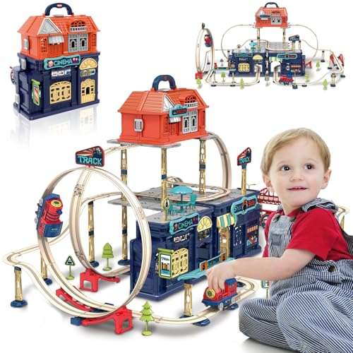 fisca 197PCS eisenbahn spielzeug für kleinkinder 3-10, schienen spielset für jungen mädchen