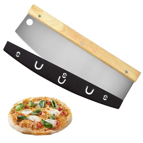 wiegemesser pizzaschneider edelstahl mit klingenschutz ergonomischer holzgriff 35 x 11 cm